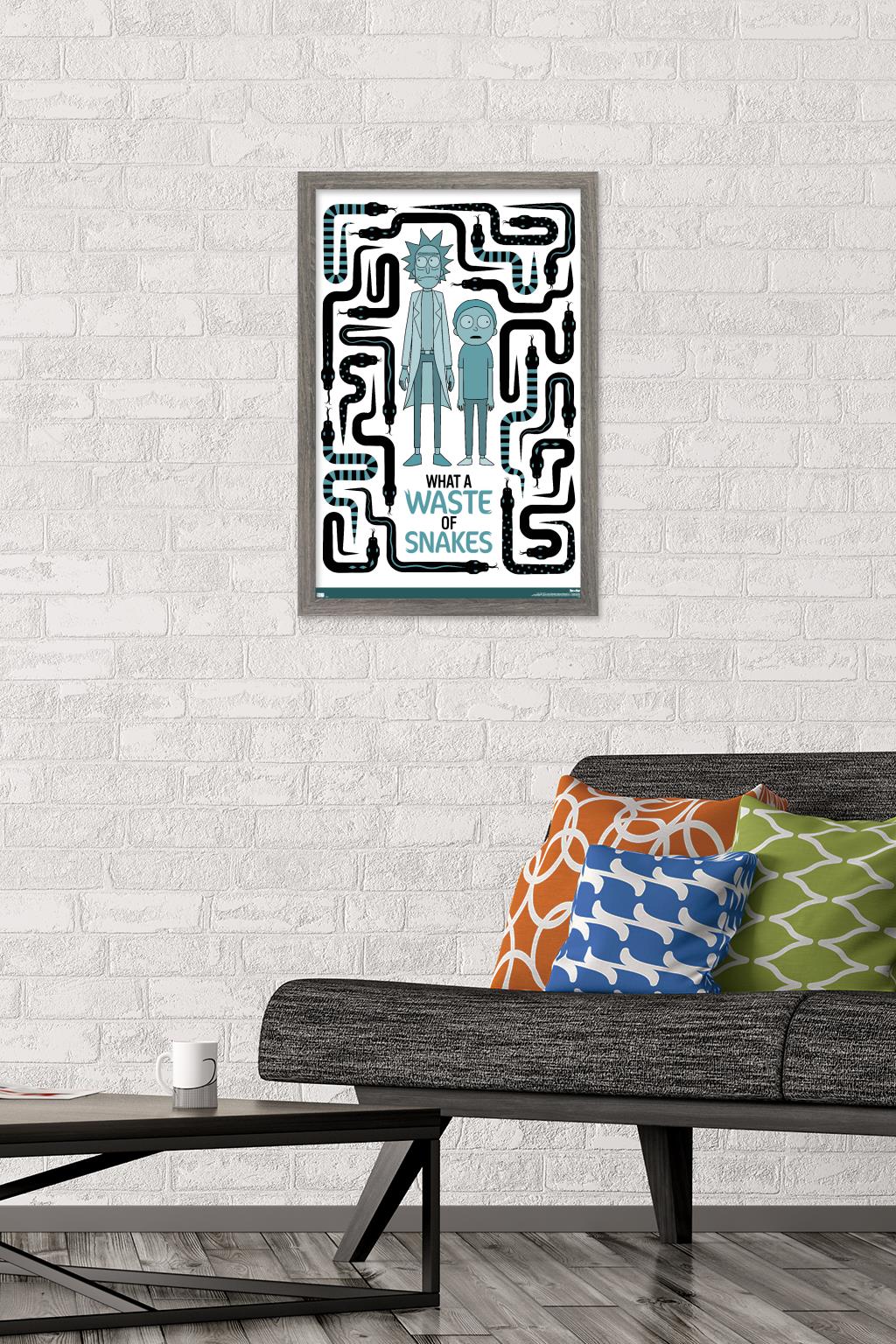 Rick and Morty - Waste of Snakes Wall Poster, 14.725" x 22.375", Framed