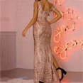 thumbnail image 5 of Gibobby Vestidos de noche largos elegantes Vestido de mujer sexy con cuello en V, estilo vintage, con hombros descubiertos y lentejuelas divididas(Dolado,M), 5 of 5