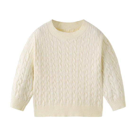 Staki Toddler Infant Baby Girl Boy Knit Sweater Cable Knitted Sweaters Long Sleeve Sweatshirt Fall Winter Clothes Outfit(White,3-4 Years)