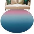 thumbnail image 2 of 8ft Round Rug, Pink Blue Ombre Non-Skid Rubber Backing Large Area Rugs - Living Room Bedroom Home Office, Modern Geometric Striped Abstract Art Indoor Floor Mat Carpets Washable Rug, 2 of 9