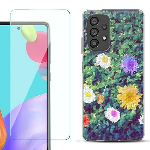 Slim-Fit Fashion Phone Case for Samsung Galaxy A53 5G, with Tempered Glass Screen Protector, by OneToughShield ® - Daisy Paint