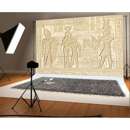 Image of MOHome 7x5ft Photography Background Egyptian Mural Carved Ancient Wall Drawing Figures Hieroglyphics Stone Wall Backdrops Photographic Portraits Shooting Video Studio Props