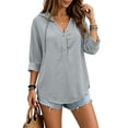 thumbnail image 4 of ZGRBOU Hoodies for Women V Neck Button Hooded Sweatshirts Roll Up Loose Cute Tops Cozy Lightweight Long Sleeve Tunic Shirts, 4 of 7