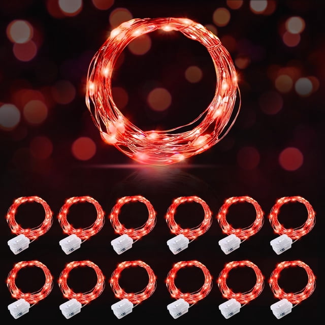 Guirnalda de luces LED AIKEI, color rojo, impermeable, 2 m, 20 luces, paquete de 12
