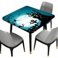 thumbnail image 2 of Halloween Square Fitted Table Cloths, Night Scarecrow and Castle Washable Spill Proof Elastic Edged Table Cover, for Indoor Outdoor Party Dinner Patio, Fit for 36" x 36"Square Table, Blue Black, 2 of 4