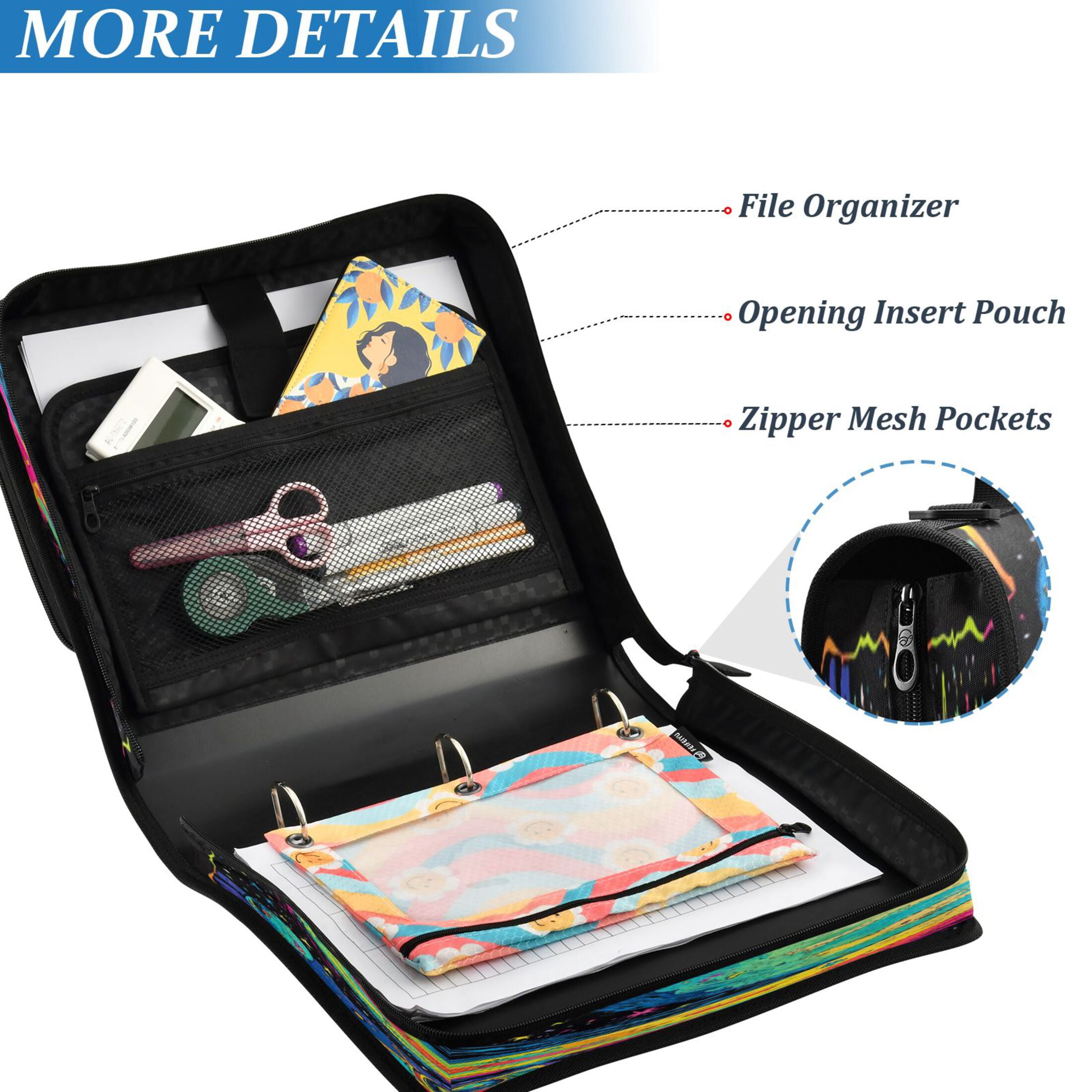 YAZAOO Zipper Binder trapper keeper Documents Organized Design Colorful Planet and Stars Printed