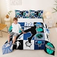 thumbnail image 2 of Castle Fairy Sport Basketball Gamer Queen Comforter Set 3 Pieces, Geometric Grid Comforter Sets Queen, Black White Teal,Black Reversible,1 Comforter and 2 Pillowcases, 2 of 6