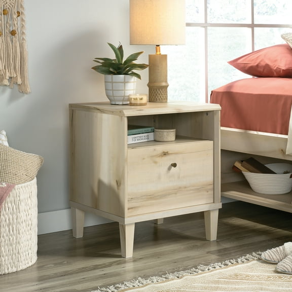 Sauder Willow Place 1-Drawer Nightstand with Open Shelf Storage, Pacific Maple Finish