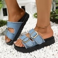 thumbnail image 2 of Fiaer Women's Buckle Denim Platform Slippers Open Toe Slide Mules Sandals Summer Fashion Walking Shoes Blue 6.5, 2 of 9