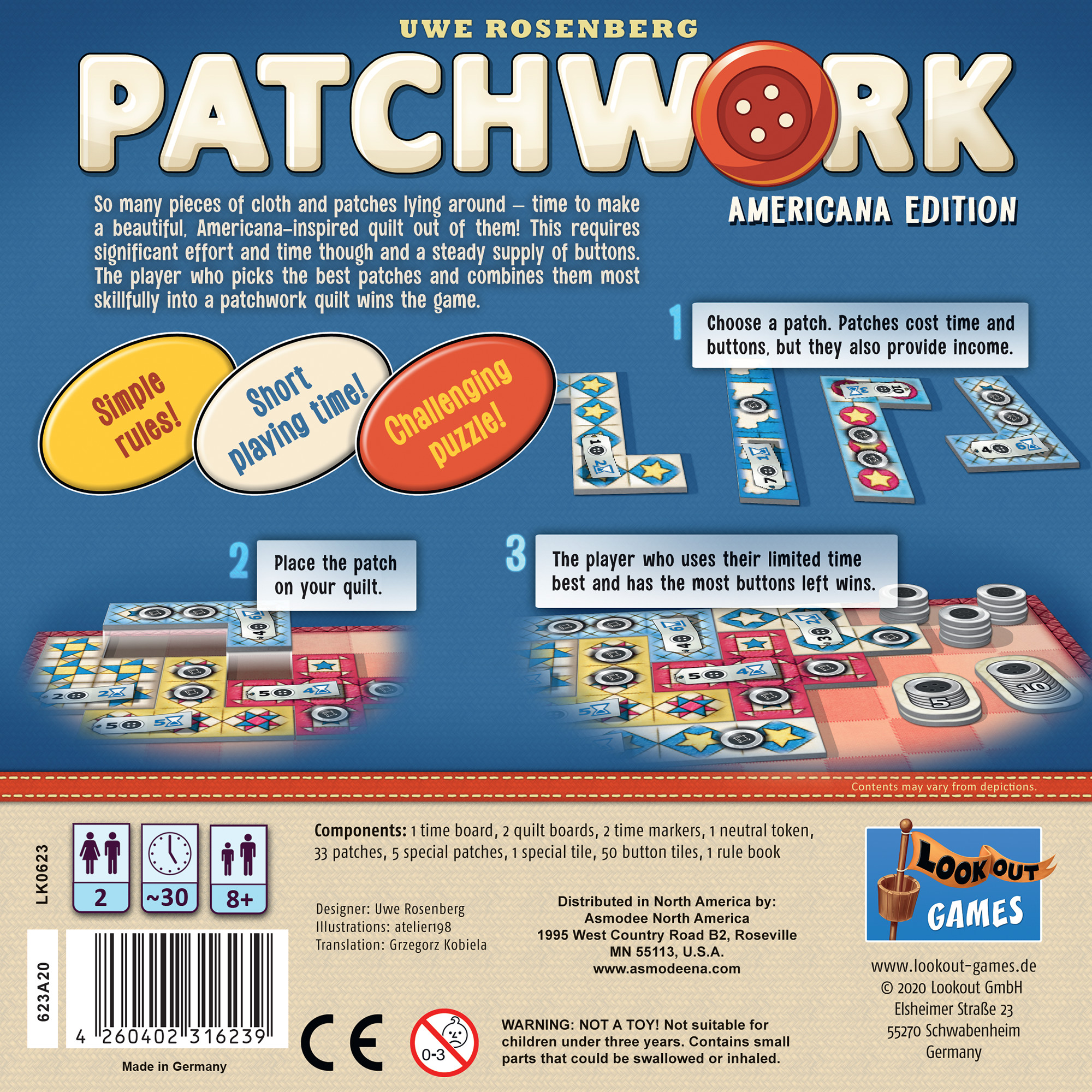 Patchwork Americana Family Board Game for Ages 8 and up, from Asmodee - image 2 of 5