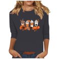 thumbnail image 3 of VKOYWKM Women's Halloween Tops 3/4 Sleeve Spooky Pumpkin Ghost Graphic T Shirts Fall Crew Neck Loose Party Blouses Halloween Costume, 3 of 5