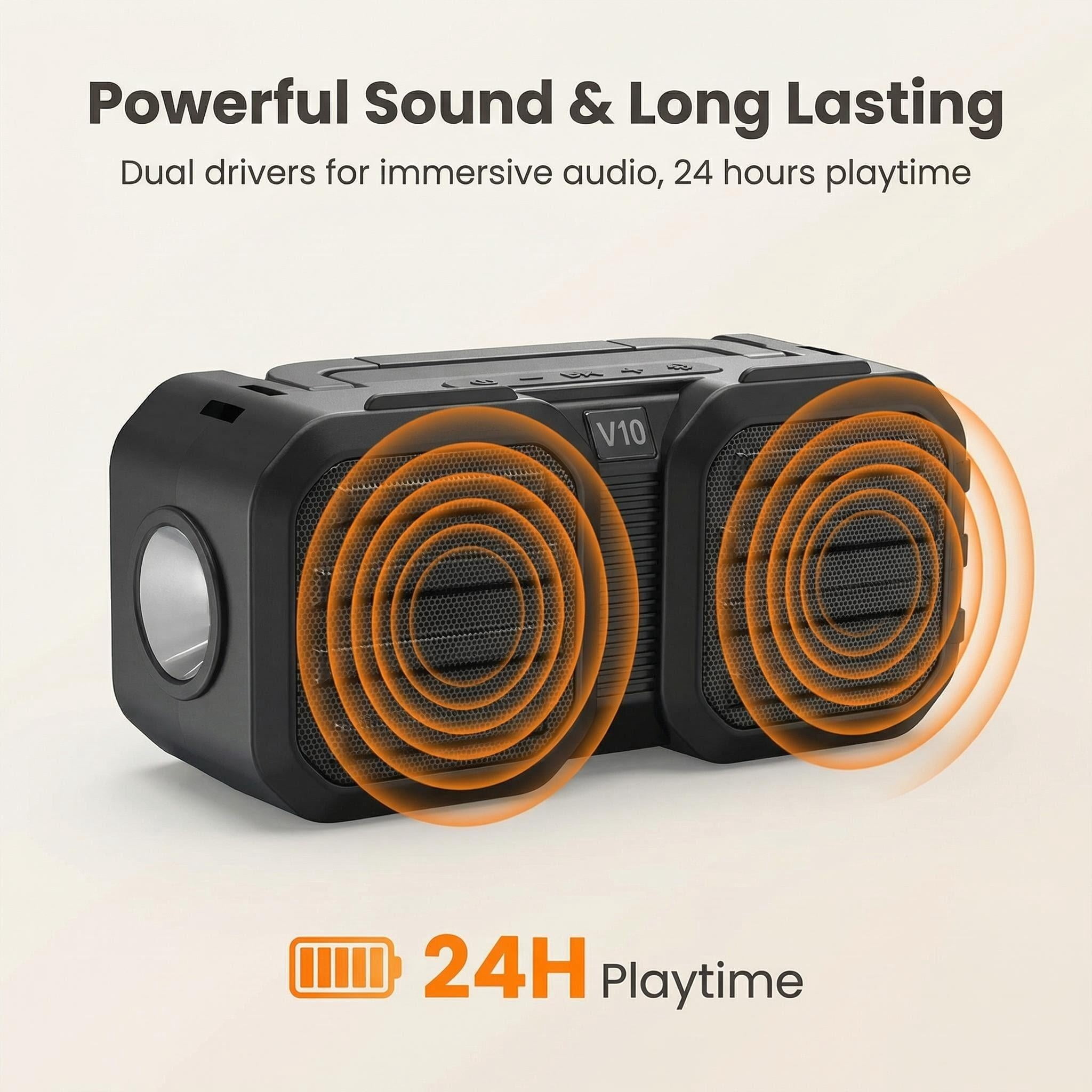MiracDan Outdoor Speaker 80W Subwoofer Solar Charging With flashlight 24H Playtime IPX7 Waterproof Bluetooth 5.3 Portable for Camping Beach Black