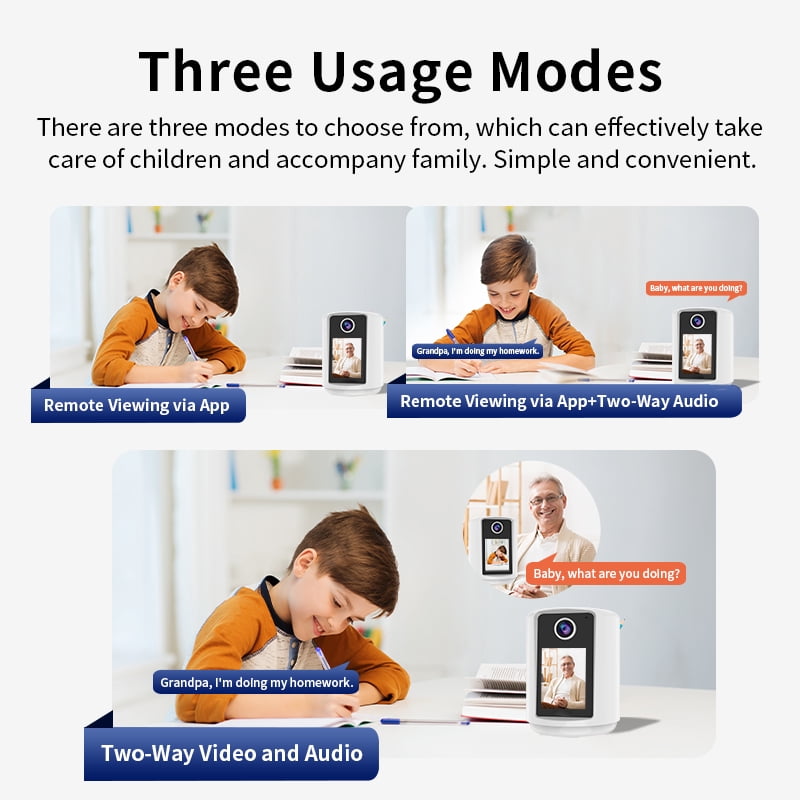 2 Way Video Camera with 2.4" HD Screen Warm Night Light One-Button Video Call 2K HD Resolution Human Detection Auto PTZ Tracking Compatible with Alexa SD Card Cloud Storage(Excluding SD card)