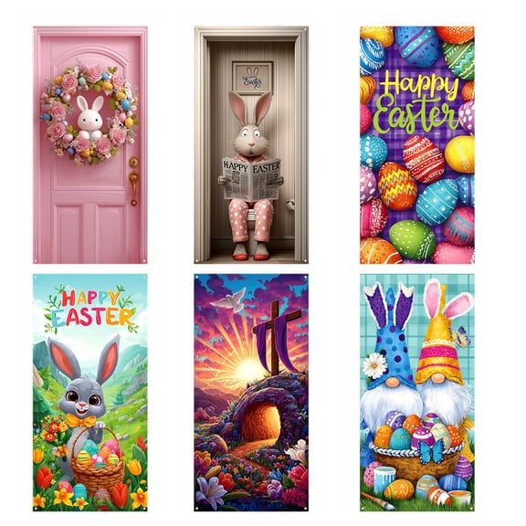 AZXY Easter Gnome Door Cover 71x35 Inch, Gnomes with Eggs and Paint Door Banner Backdrop, Spring Front Door Decorations for Outdoor Porch Farmhouse Easter Party Wall Home Decor