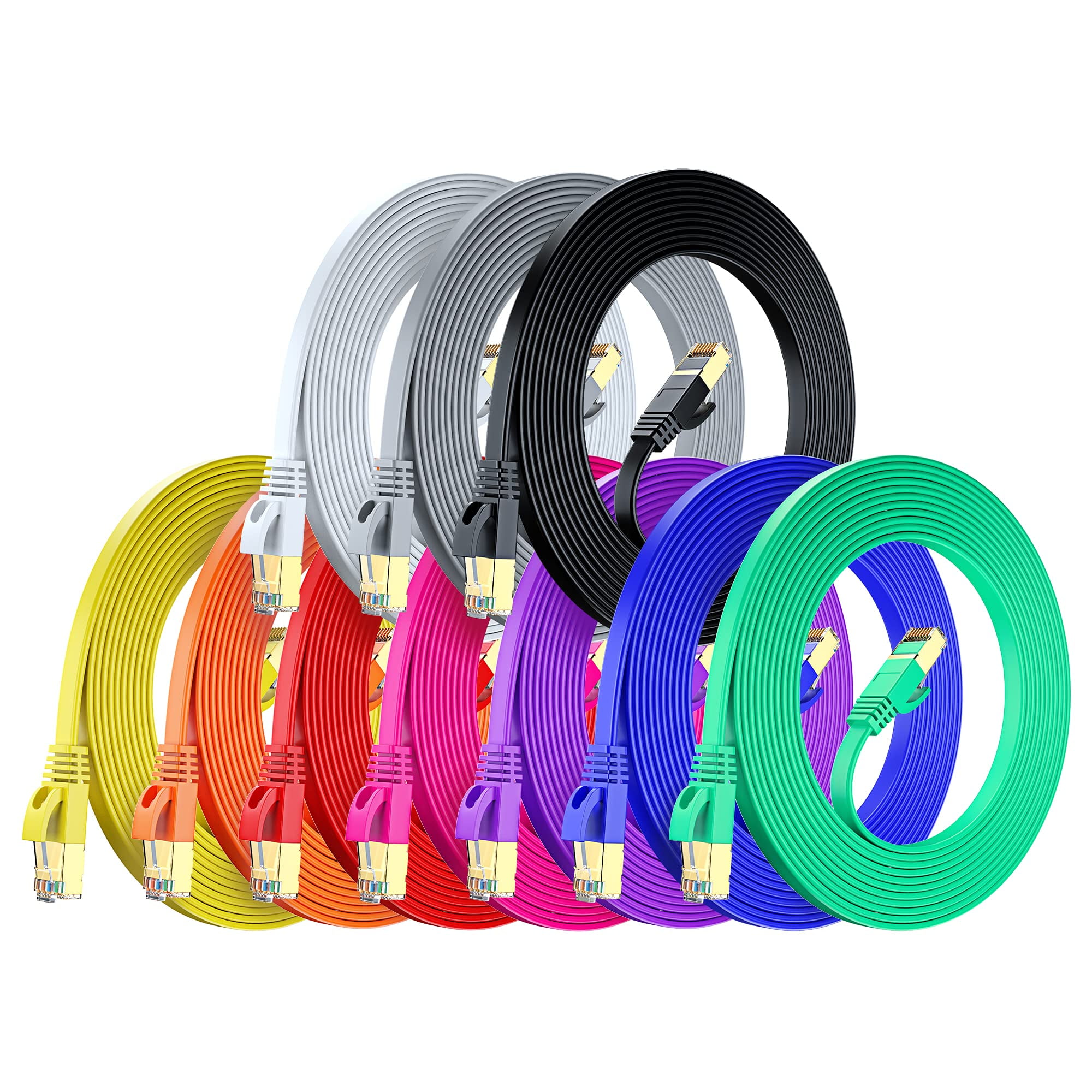 Cable & Cat7 Network Cable 20 ft, 10 Pack EasyHide Flat LAN