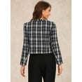 thumbnail image 3 of DARING DIVA Women's Crew Neck Cropped Plaid Tweed Blazer Jacket M Black White, 3 of 6