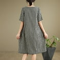 thumbnail image 5 of Youyipin womens dresses Plus Size Gingham Dresses 1950s Vintage Plaid Round Neck Short Sleeve Tiered Midi Summer Dress summer dresses for women 2025, 5 of 8