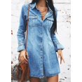 thumbnail image 1 of Falda vaquera de manga larga, corte ajustado, falda tipo polo, vestido con solapa, ropa de moda para mujer, 1 of 4