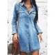 thumbnail image 1 of Falda vaquera de manga larga, corte ajustado, falda tipo polo, vestido con solapa, ropa de moda para mujer, 1 of 4