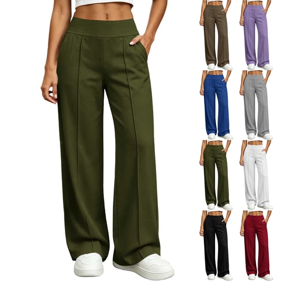 Women's High Waisted Sweatpants with Wide Leg Relaxed Fit Stretch Matte Elastic Waist Loose Straight Leg Sweatpants with Side Pockets