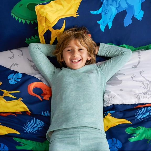 Kid Full Comforter Set 7 Piece Dinosaur Bedding Set for Boys Girls Super Soft Microfiber Bed in a Bag with Comforter Sheets Pillowcase Sham