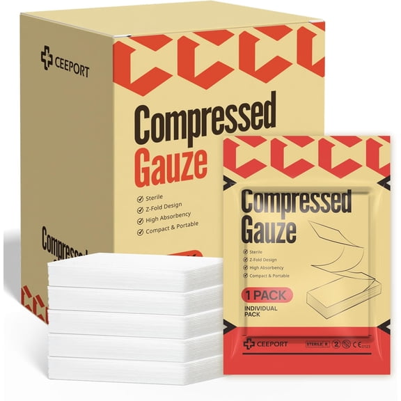 Ceeport Compressed Gauze for Emergency Wound Dressing, First Aid and Trauma Kit, 6 Pack