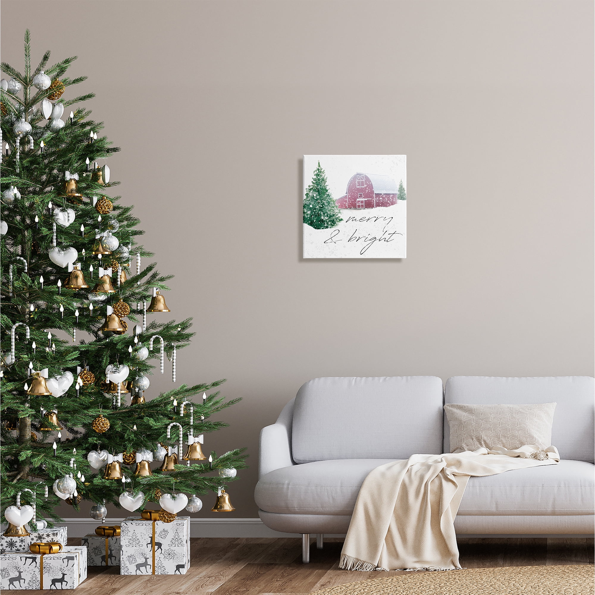 Stupell Industries Merry & Bright Snowy Barn Holiday Painting Gallery Wrapped Canvas Print Wall Art, 17 x 17