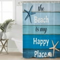 thumbnail image 5 of The Beach Is My Happy Place Shower Curtain, 36" x 72", Starfish Shell Blue Wood Grain Waterproof Bathroom Curtain Washable Shower Curtain Set with 12 Hooks, 5 of 6