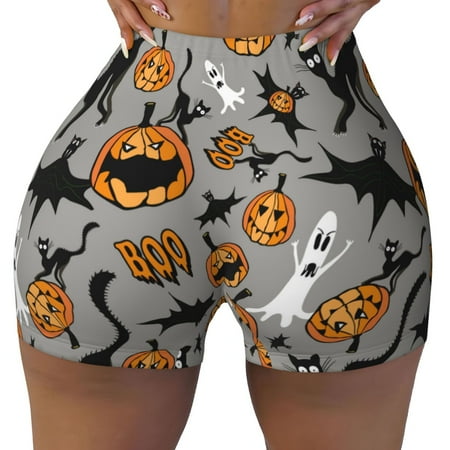 Workout Shorts Women  pumpkins elements halloween Biker Shorts for Women Running Gym Spandex Shorts Tummy Control