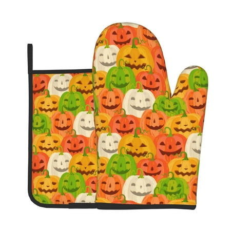 

Zeuib Cartoon Pumpkins Print Oven Mitt & Pot Holder Set 2-Pack Kitchen Gloves and Hot Pads for Cooking BBQ Grilling Baking