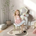 thumbnail image 2 of Qaba Coiffeuse pour Enfants avec Miroir et Tabouret, Design Floral, Blanc, 2 of 10