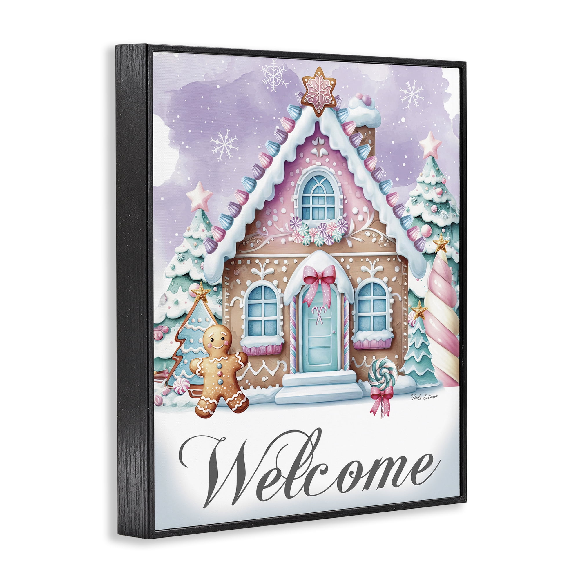 Stupell Industries Welcome Gingerbread House Holiday Painting Black Framed Art Print Wall Art, 11 x 14