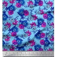 thumbnail image 1 of Toile de Coton de Soie Imprimé Floral Feuilles,Cosmos & Anémone par Yard 56 Pouces de Large, 1 of 3
