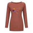 thumbnail image 4 of Camiseta de manga larga informal suelta con cuello redondo y estampado de color liso para mujer Fridja  hj1765, 4 of 4
