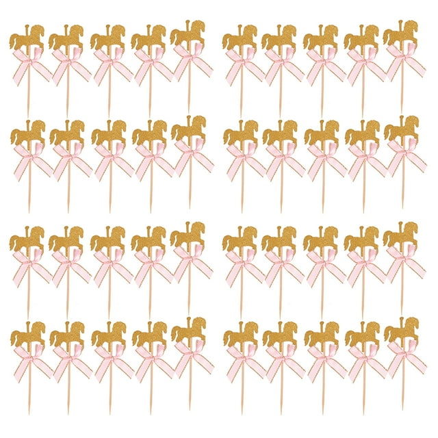 WORGEOUS 40 unids creativo forma de caballo cupcake toppers carrusel caballo theme pastel toppers