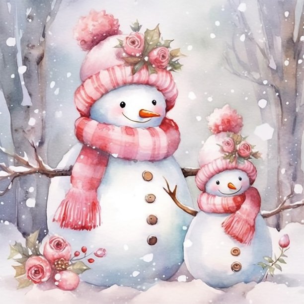 (sz4824) Serie Dibujos Animados Muñeco Nieve Rosa Invierno Con Diamantes Redondos Pintura Diamantes Resina 30*30CM