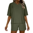 thumbnail image 1 of Timegard 2 Piece Sets for Women Summer Short Sleeve V Neck Tops Shorts Casual Loose Oversized Ribbed Knit Outfits, 1 of 9