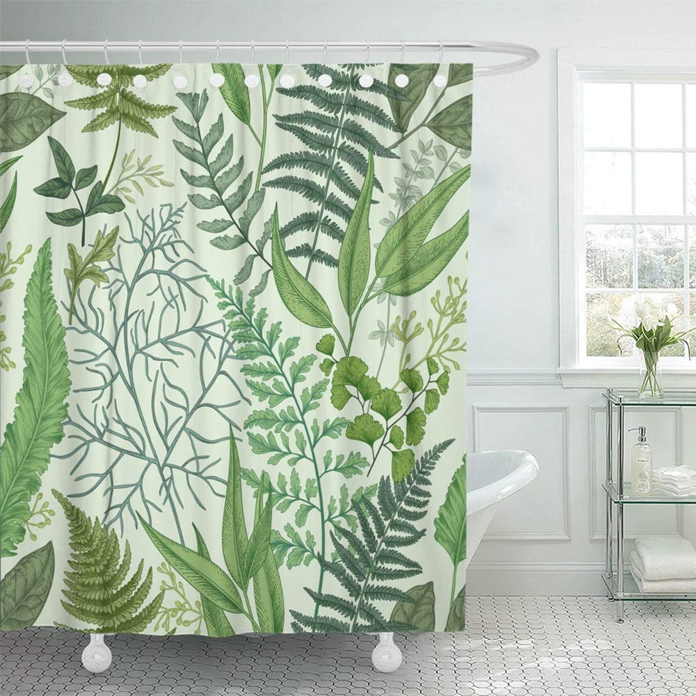 PKNMT Green Herbal with Different Ferns and Leaves Vintage Floral