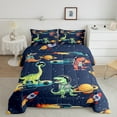 thumbnail image 2 of Feelyou Outer Space Dino Queen Comforter Set for Teens, Dreamy Rocket Bedding Sets, Cute Cartoon Navy Reversible Bedding Comforter Set, Breathable Home Decor, 3-Piece, 2 of 8