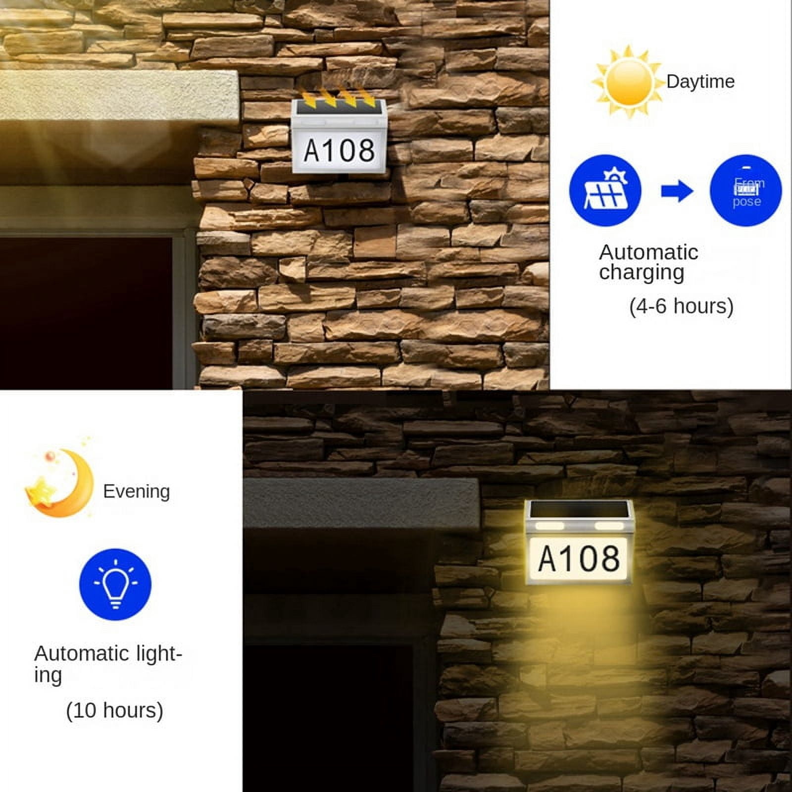 Solar House Number Light, Door Numbers LED Lights Outdoor with IP65 Waterproof Material with 3 Lighting Modes,1 x solar light,silver