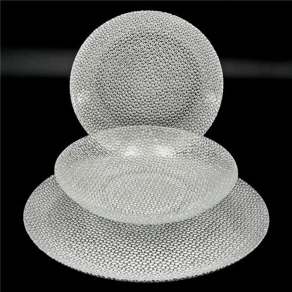 Red Pomegranate Collection R1248-2 Cabana Gilded Glass Dinnerware Set, Silver - Set of 18