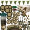 "Camo Themed Party Supplies - 16 Guest - Dinner Plates, Cake Plates, Cups, Napkins, Cutlery, Tablecover, Streamers, Dog Tags, Cloth Loot Bags, Pennant Banner - Decorations and Tableware and Favors"