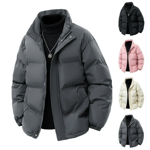 Txeol Pink Puffer Jacket Men No Hood Winter Padded Jackets Full Zipper Windproof Waterproof Outwear Coat with Pockets,XXXL