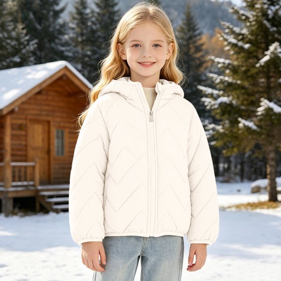 Uobin Girls -Lined Hooded Parka Jacket, Mid-Length Winter Coat with Zip Pockets for Kids Outdoor