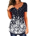 thumbnail image 2 of Camiseta de mujer Blusa informal Cuello en V Manga corta Botón Top, Negro Blanco, L Vogacara AP001374-08, 2 of 5