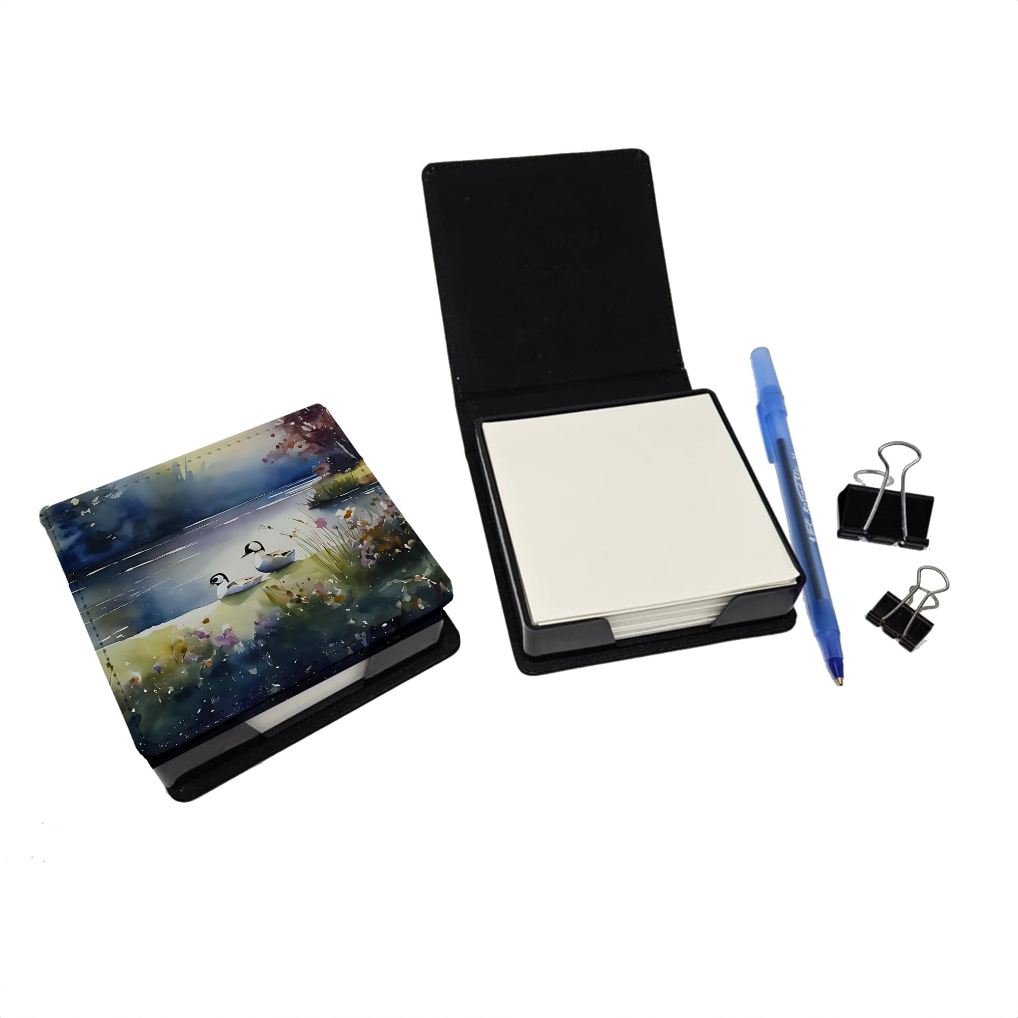 Caroline's Treasures Bufflehead PU Leather Note Paper Holder with Artist-Designed Cover, Desk Accessory, Office Gift