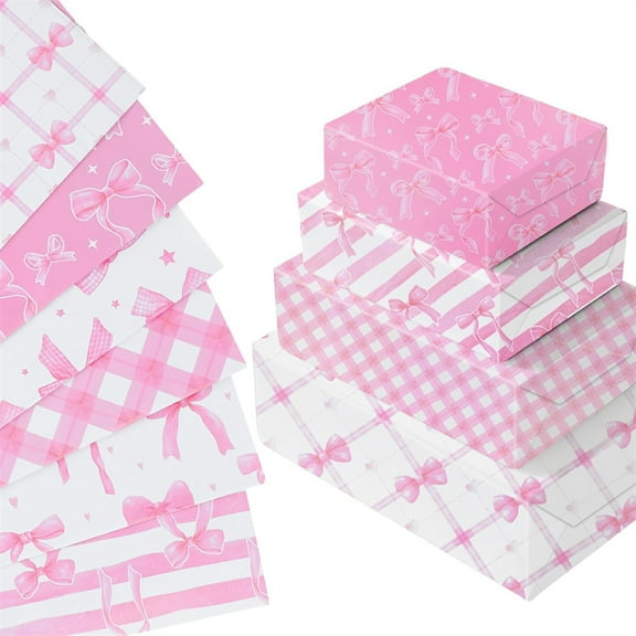 NOGIS 12 Sheet Pink Bow Wrapping Paper, 20" x 27"- Coquette Birthday Wrapping Paper Folded for Girls, Bow Knot Gift Wrap Paper for Valentines, Bachelorette, Christmas, Wedding, Baby Shower