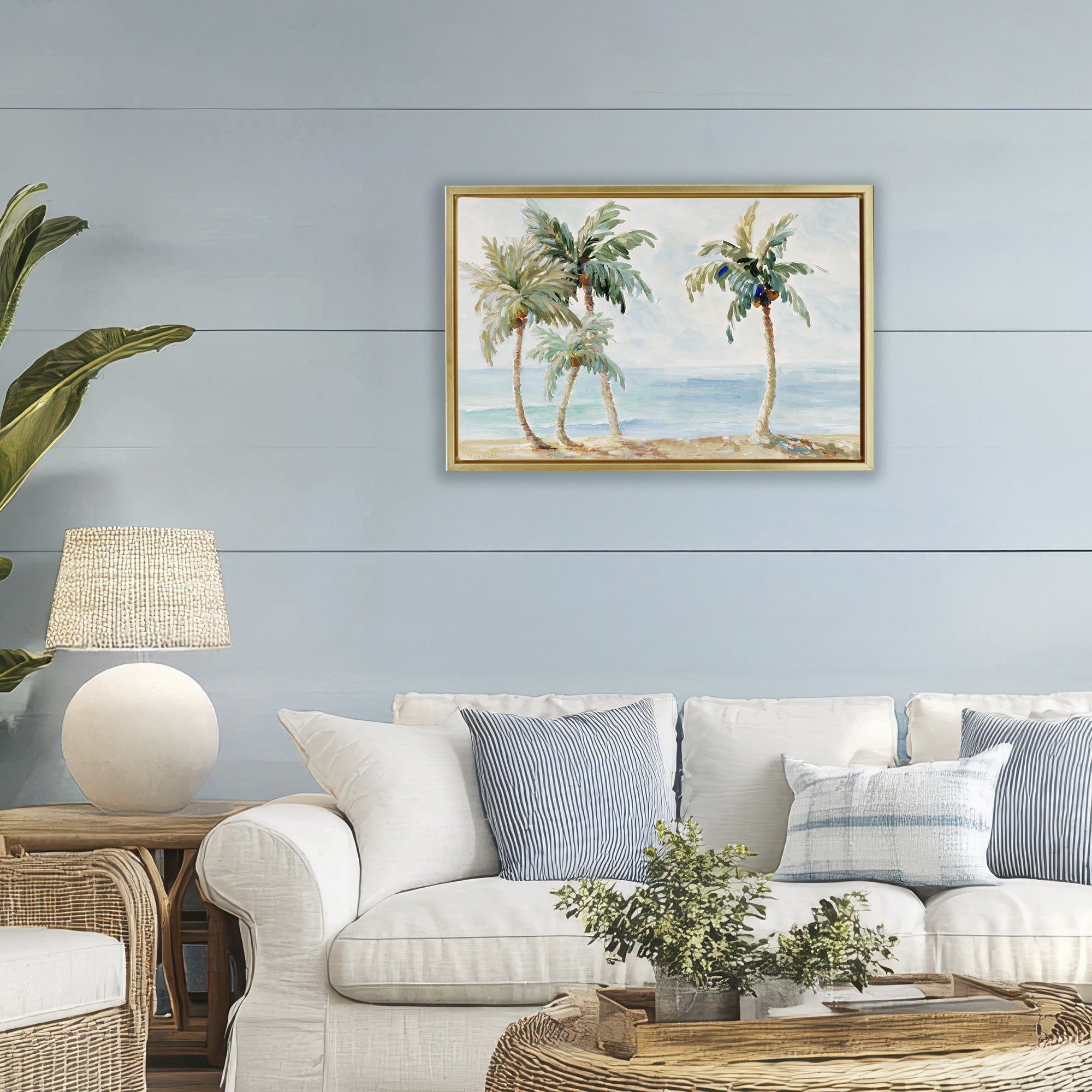 Stupell Industries Palm Trees in Paradise Gold Framed Floater Canvas Wall Art, design by Lanie Loreth