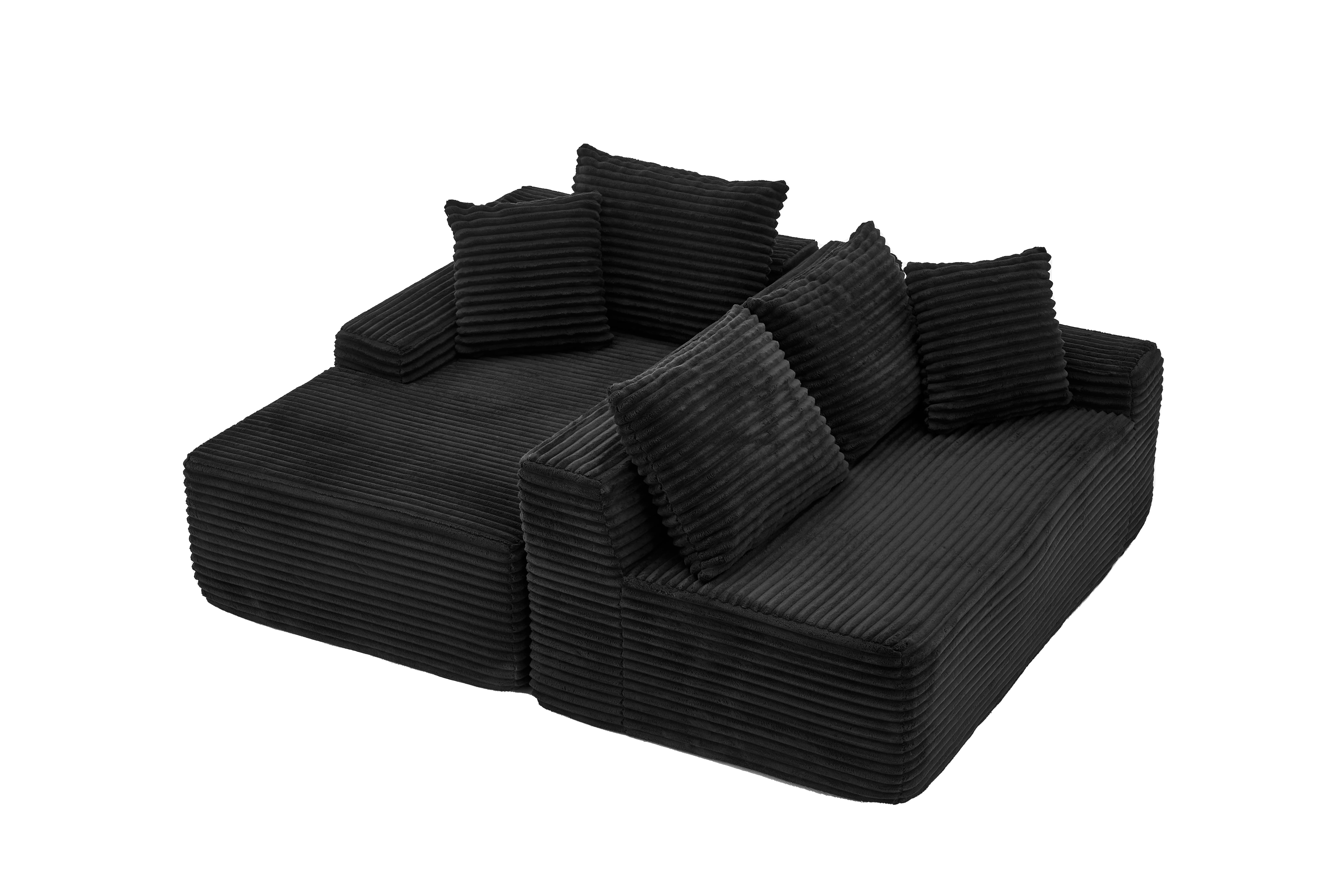 Leumius 95" Boneless Modular Sectional Sofa with Chaise,L-Shaped Comfy Corduroy Couch with Deep Seat,Upholstered Sectional Couch for Living Room, No Assembly,Black