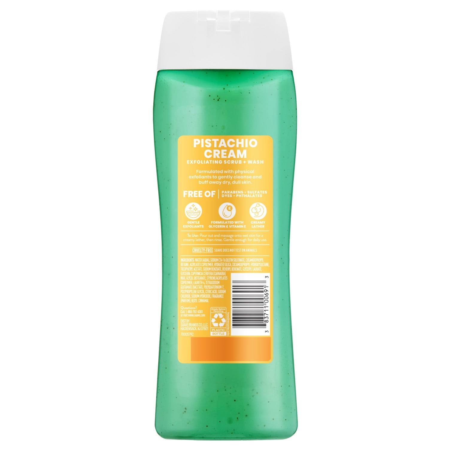 (2 pack) Suave Pistachio Cream Exfoliating Body Wash & Scrub with Glycerin & Vitamin E, Sulfate-Free Hydrating Cleanser for Soft, Smooth Skin, 18 fl oz